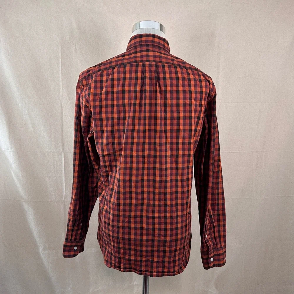 J. Crew Medium Slim Secret Wash Shirt Orange Gingham Stretch Button Down Mens